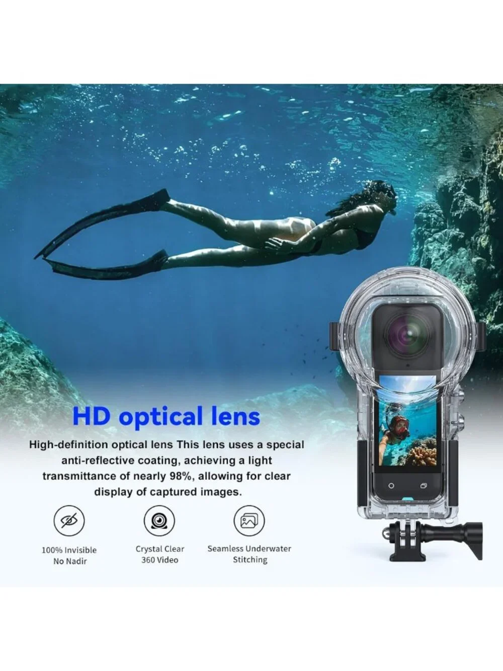 Waterproof 60M Dive Case for Insta360 X5 | Underwater Housing for Snorkeling